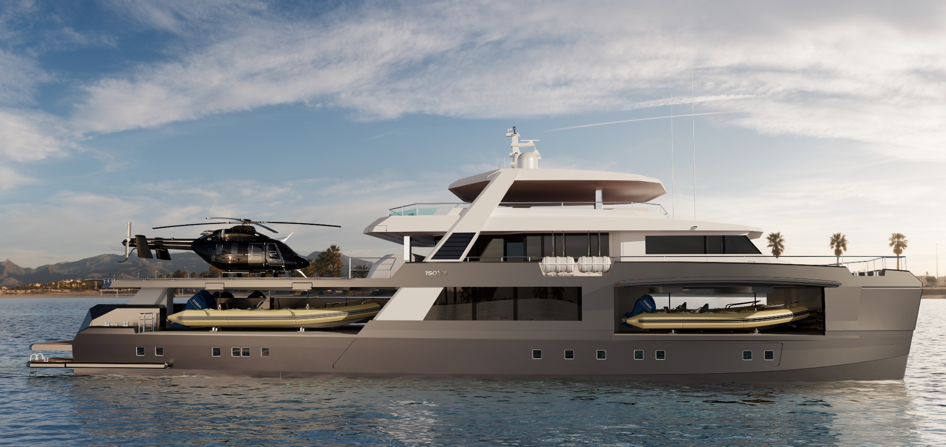 UC YS150 — Yacht Support Vessel with helicopter, tenders and toys